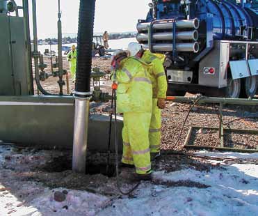 Hydro excavation units work well in frozen ground or with harder materials. Onboard water heaters warm the water to aid in cutting through the soil.