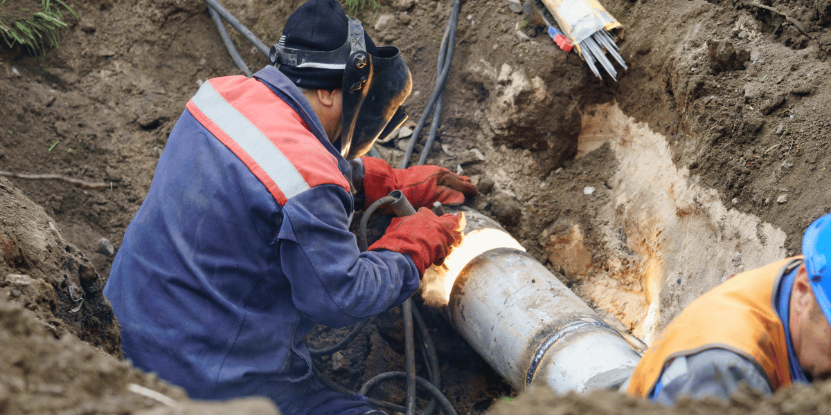 A worker welding a pipe